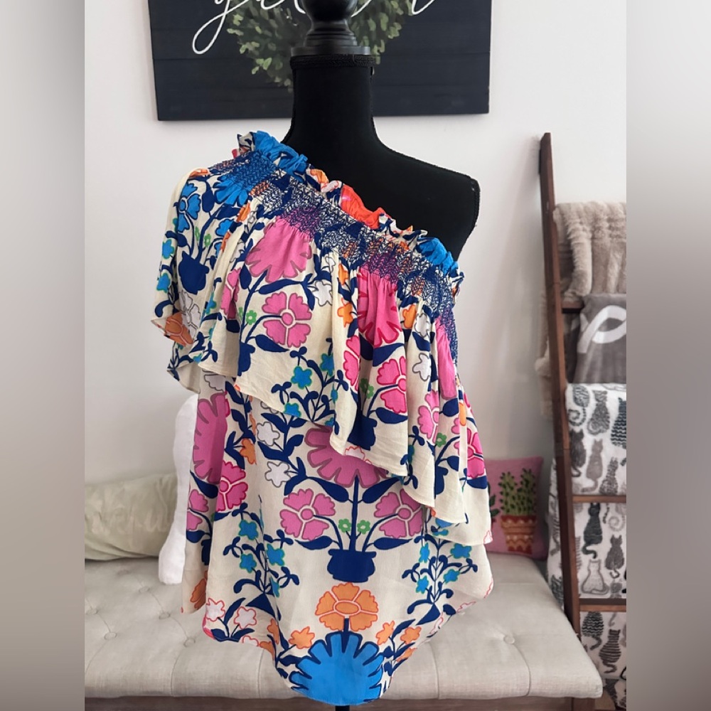 Anthropologie  PLENTY BY TRACY REESE RUFFLED ONE-SHOULDER BLOUSE XL